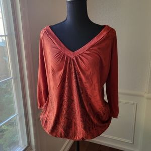 Boho Orange 3/4 Sleeve V-neck Top